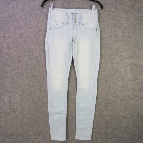 YMI WannaBettaButt Jeans Womens 3 Light Blue High Rise Skinny Juniors Denim - Picture 1 of 9